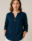 Gabrielle | Women’s V-Neck Button Detail Relaxed Blouse