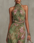 LIVIA | ELEGANT FLORAL HALTER MAXI DRESS