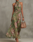 LIVIA | ELEGANT FLORAL HALTER MAXI DRESS