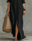 The Celine™ | Fluid V-Neck Button Maxi Dress