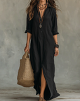 The Celine™ | Fluid V-Neck Button Maxi Dress