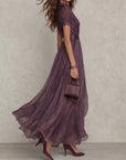 Sienna - Long Violet Dress with Keyhole Neckline