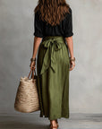 Makenzie | Two-Piece Set: Black Top and Olive Green Midi Skirt