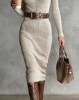 Diane | Knitted Midi Dress with Belt and High Neck