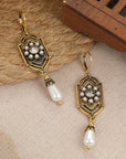 Vintage Golden Inlaid Pearl Earrings