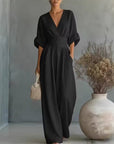 Katherine | Elegant Wide-Leg Jumpsuit with Deep V-Neck