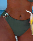 Vertical Pattern Bikini with Metal Buckle Split