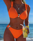 Vertical Pattern Bikini with Metal Buckle Split