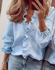 Kimberly | Women Ruffle Detail V Neck Blouse