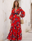 Isolde | V Neck Tie Waist Long Sleeve Maxi Dress