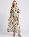 Eulalie | V Neck Short Sleeve Gathered Waist Midi Dress