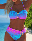 Halter Neck Swimsuit with Leopard Print and Gradient