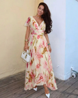 Elara | V Neck Short Sleeve Floral Maxi Dress