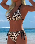 Bikini with Leopard Print Halter Neck and Straps