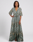 Evadne | Embroidered V Neck Maxi Dress