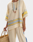 Jaxmere | Comfortable Blue-Yellow Mediterranean Top & Linen Pants