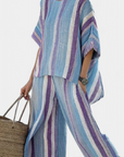 Faelith | Elegant Mauve Pastel Top & Striped Linen Pants
