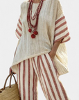 Braelith | Elegant Rustic Striped Top & Cream Linen Pants
