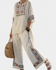 Tameric | Sophisticated Embroidered Raw Blouse & Wide Pants