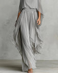 Isabela | Flowing gray set with spaghetti strap top and light pants