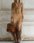 Emily | Women Long Sleeve Fringe Maxi Dress