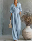Katherine | Elegant Wide-Leg Jumpsuit with Deep V-Neck
