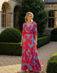 Danielle | Three Quarter Sleeve V Neck Floral Maxi Dress