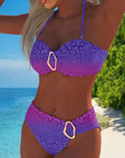 Halter Neck Swimsuit with Leopard Print and Gradient