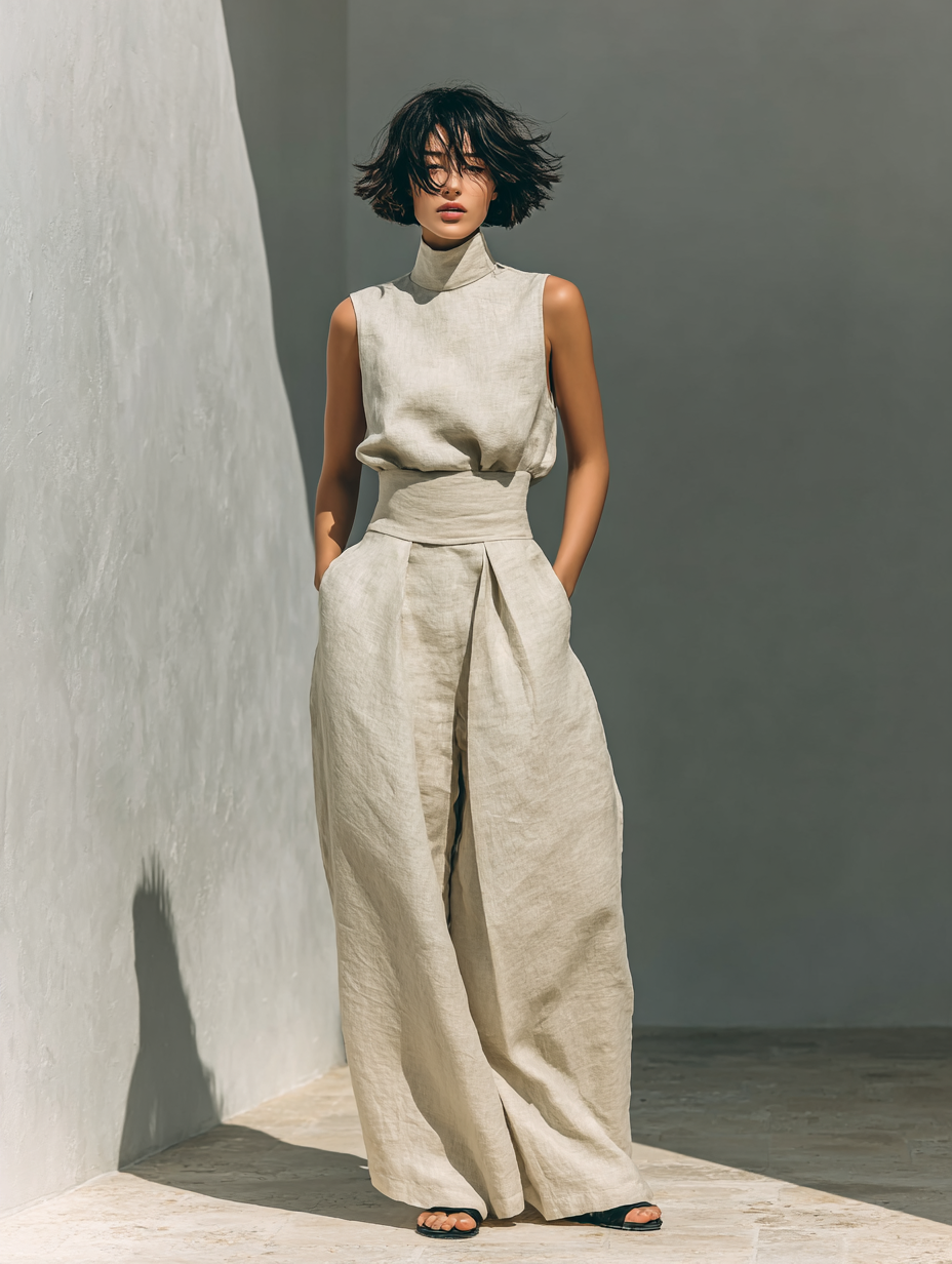 Marieta | Minimalist Set of Sleeveless Blouse and Wide Pants