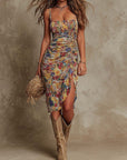 Aura™ | Boho Floral Ruched Midi Dress