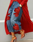 Adelaide - Linen Shirt Dress and Floral Jeans Set