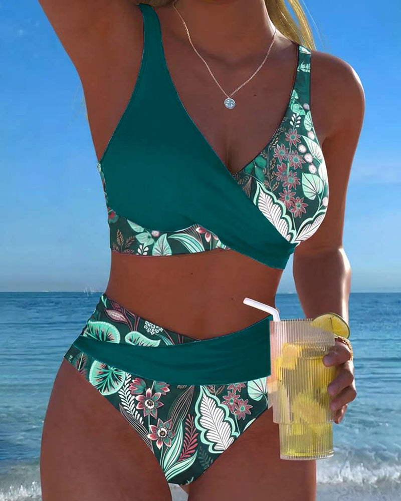 Bikini Contrast Color Fashion Flower