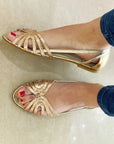 Open-toe sandals with metallic shine