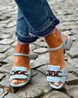 Blue flat sandals with stitching detail