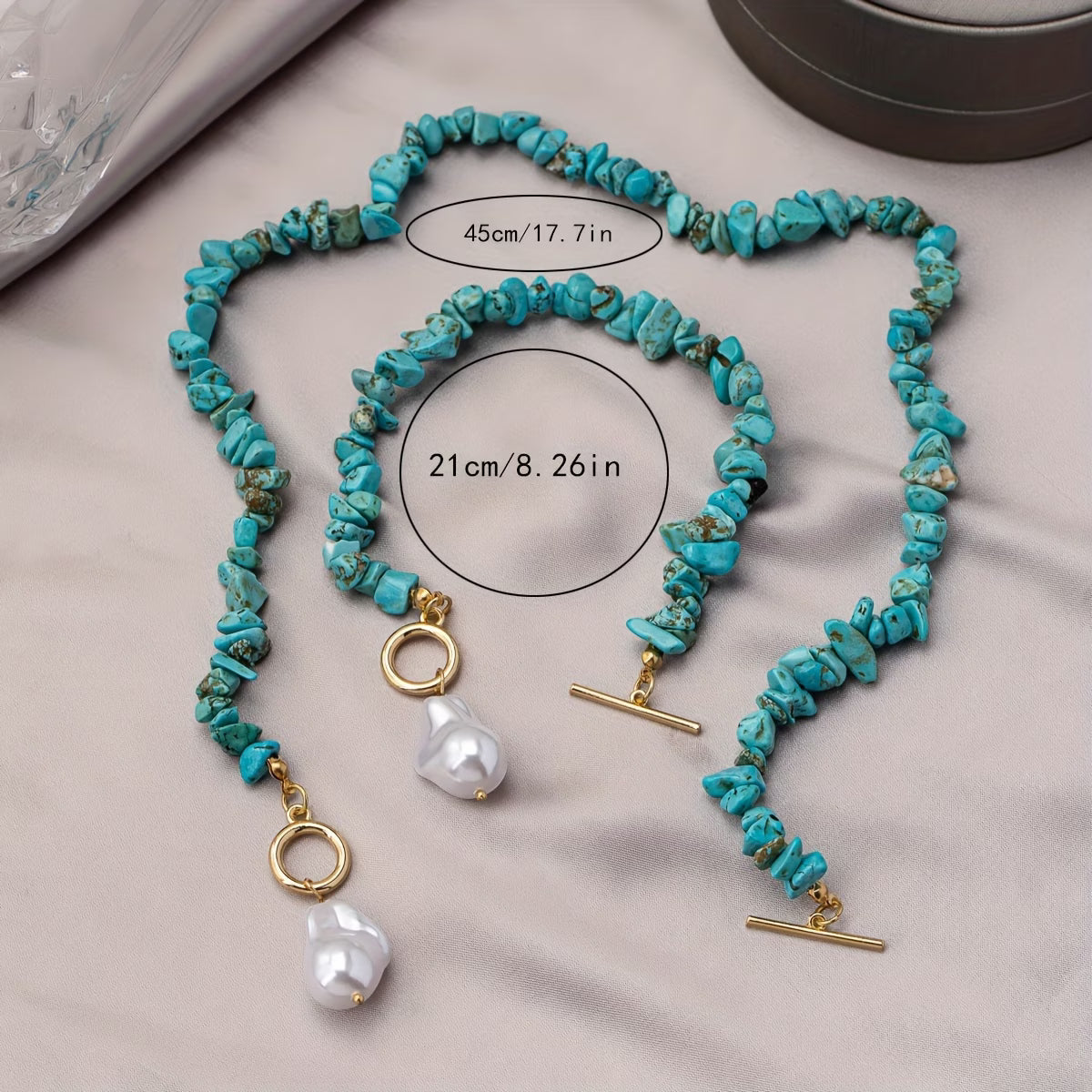 Turquoise &amp; Pearl Necklace Bracelet Set