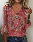 Arabella | Ed Print 3/4 Sleeve V-Neck Top