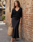 Luciana | Bias Fall Satin Skirt Knit Layer Set