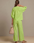 Natalia | Zip Front Blouson Top Wide Leg Set