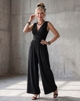Vincenza | Deep V Waist Defined Wide Leg Jumpsuit