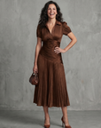 Theodora | Pleated Waistline Stripe Midi Dress