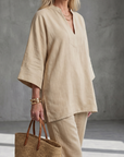 Georgiana | V Neck Tunic Gathered Trouser Set