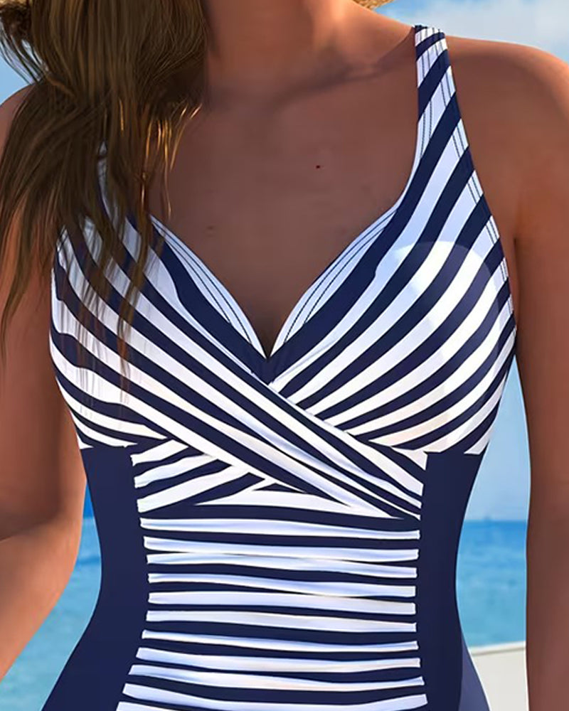 Striped Color Block Swimsuit