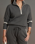 Rain | Zip Neck Long Sleeve Side Stripe Leg Pants Set