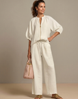 Natalia | Zip Front Blouson Top Wide Leg Set