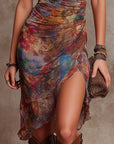 Indira ™ | Desert Sunset Boho Ruched Midi Dress