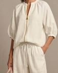 Natalia | Zip Front Blouson Top Wide Leg Set