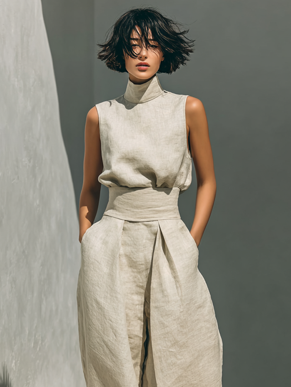 Marieta | Minimalist Set of Sleeveless Blouse and Wide Pants