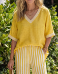 Wren | Contrast V Neck Tunic Stripe Trouser Set