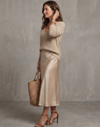 Luciana | Bias Fall Satin Skirt Knit Layer Set