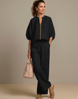 Natalia | Zip Front Blouson Top Wide Leg Set
